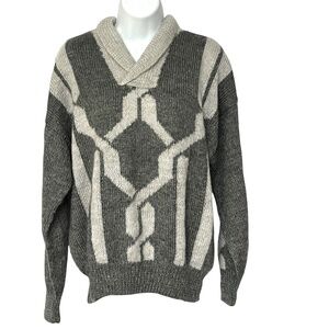 Sofil handknit Sweater Light & Dark Grey Pullover Made in France Size L Soft